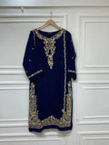 3 Piece - Pure Embroidered Bamber Chiffon ROYAL- BLUE Suit AN-0003