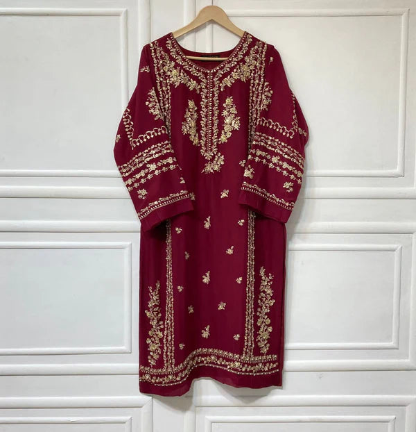 3 Piece - Pure Embroidered Bamber Chiffon CHERRY - PINK Suit AN-0002